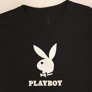 Playboy Graphic Casual Short Sleeve Crew Neck T Shirt Mens Size Large L Black